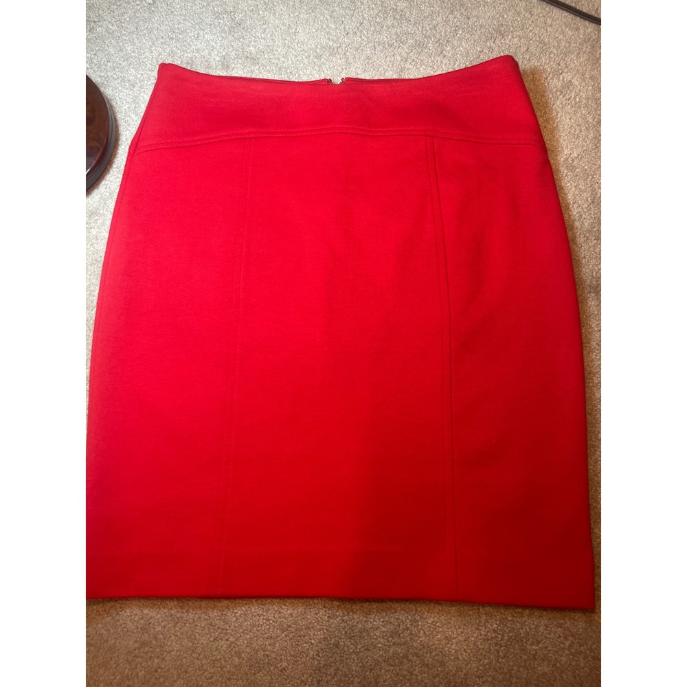 Michael Kors Red Ponte Knit Pencil Skirt Gold Zipper Back Size 4